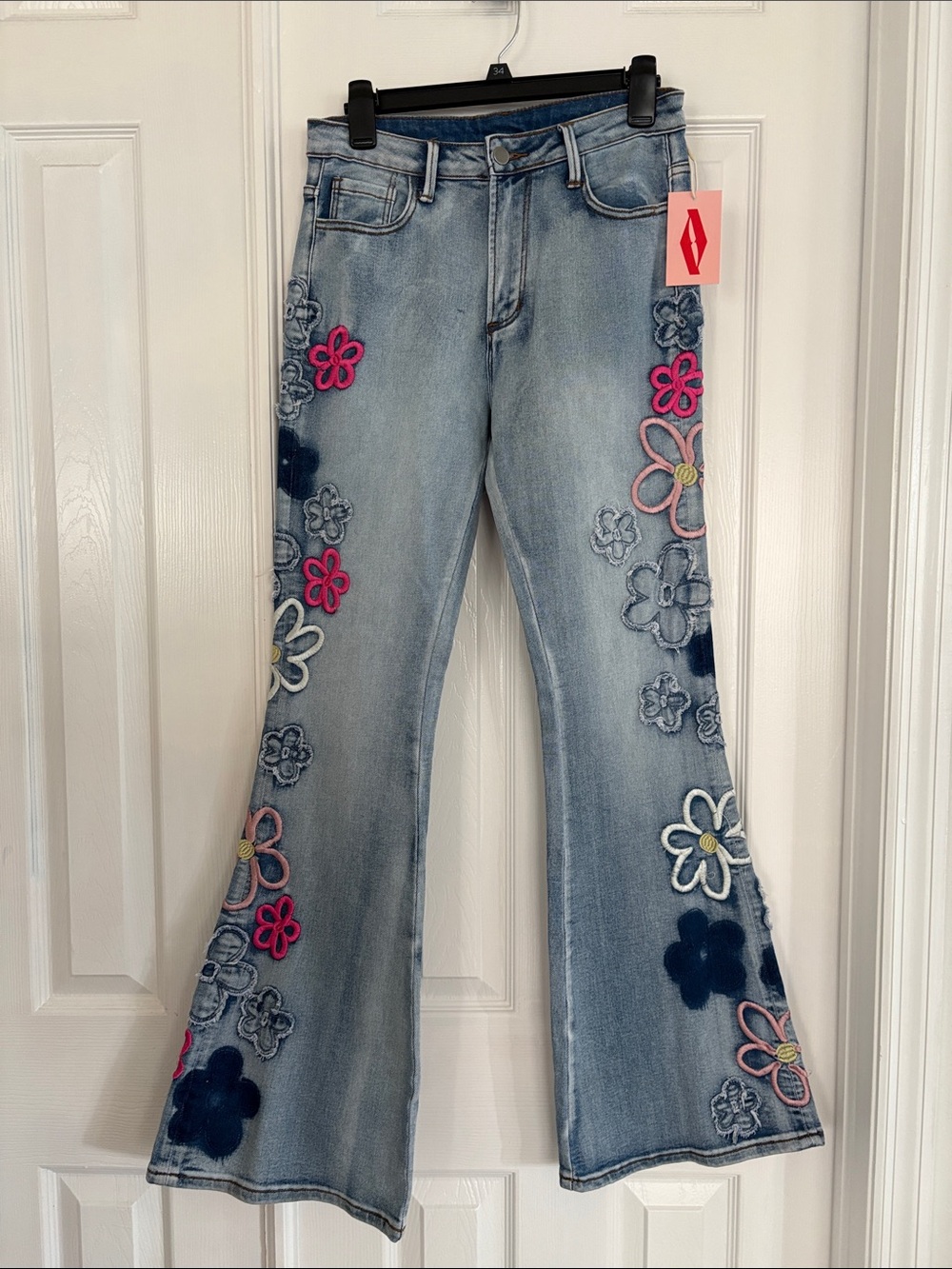 BAR by Alexa Rae DAISY DREAM denim bell bottom flare pants jeans Size medium NWT